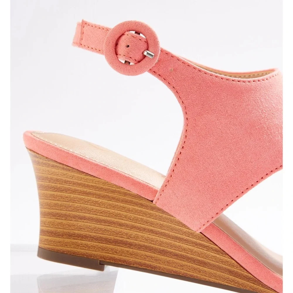Cato Wide Width Faux Suede Thong Wedge Sandals